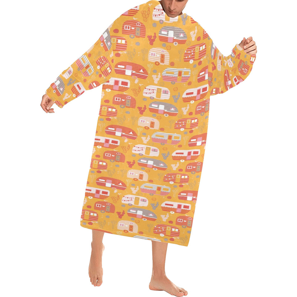 Camper Van Pattern Print Design 04 Blanket Robe with Sleeves