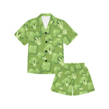 Broccoli pattern green background Kids' Boys' Girls' V-Neck Short Pajama Set