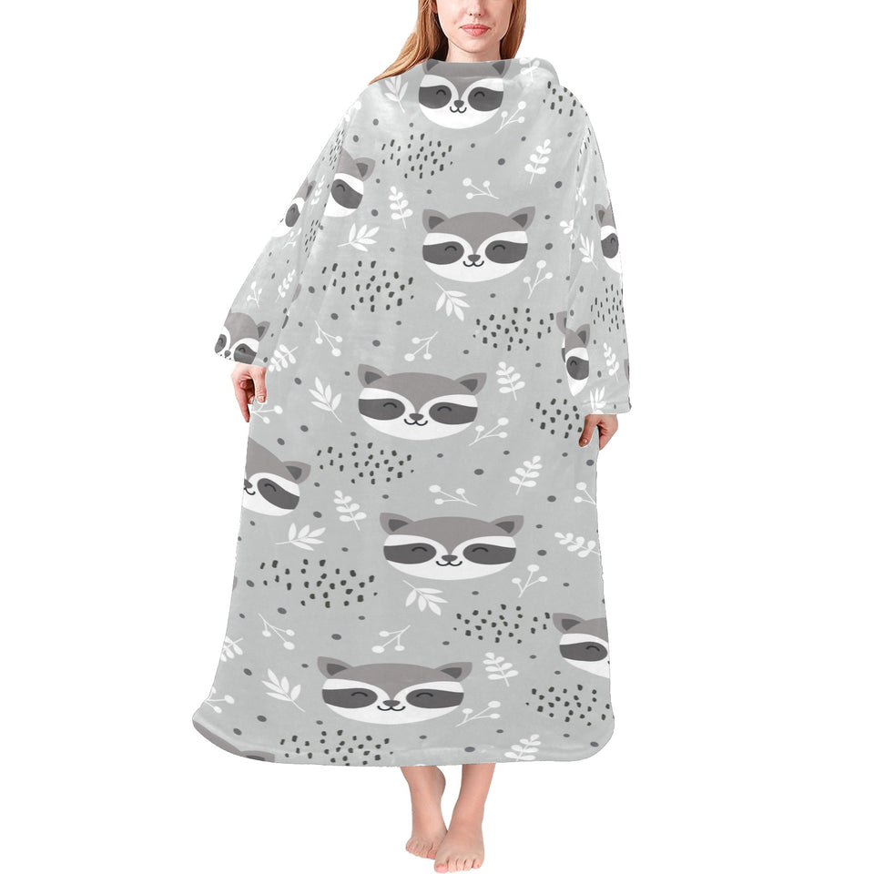 Cute raccoons leaves dot Blanket Robe with Sleeves