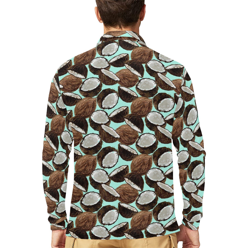 Coconut Pattern Print Design 03 Men's Long Sleeve Polo Shirt