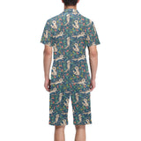 Raccoon tropical leaves pattern Men's V-Neck Short Pajama Set