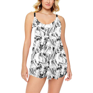 Greyhound Pattern Print Design 01 Chest Sexy Pleated Two Piece Swim Dress