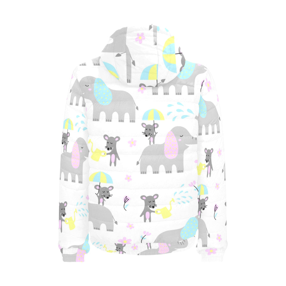 Cute elephant mouse pattern Men's Padded Hooded Jacket