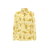 Saxophone cornet pattern yellow background Women's Long Sleeve Polo Shirt