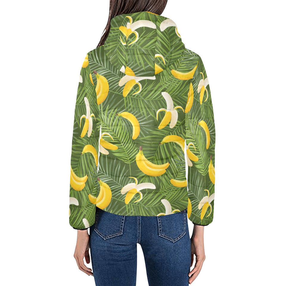 Banana Palm Leaves pattern Women's Padded Hooded Jacket