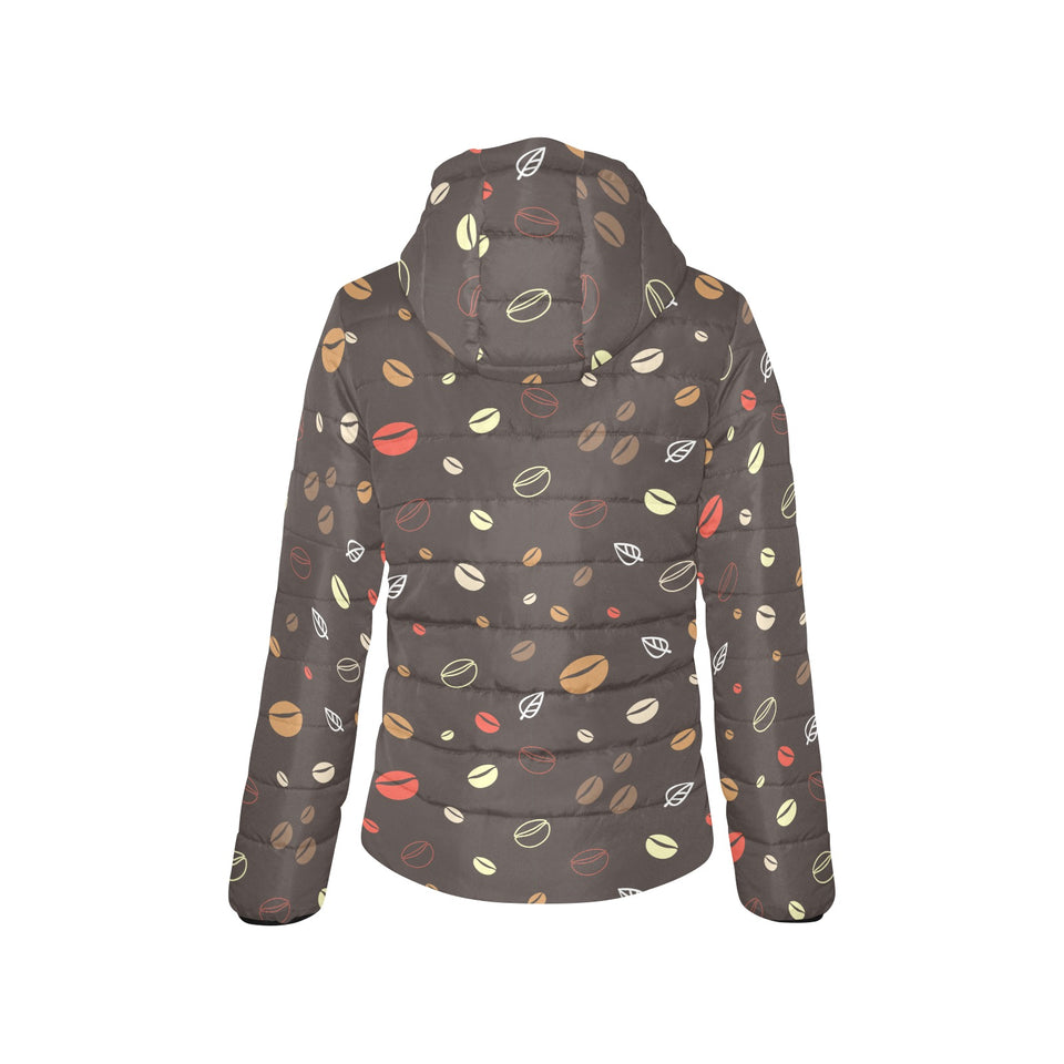 Coffee bean leave pattern Women's Padded Hooded Jacket