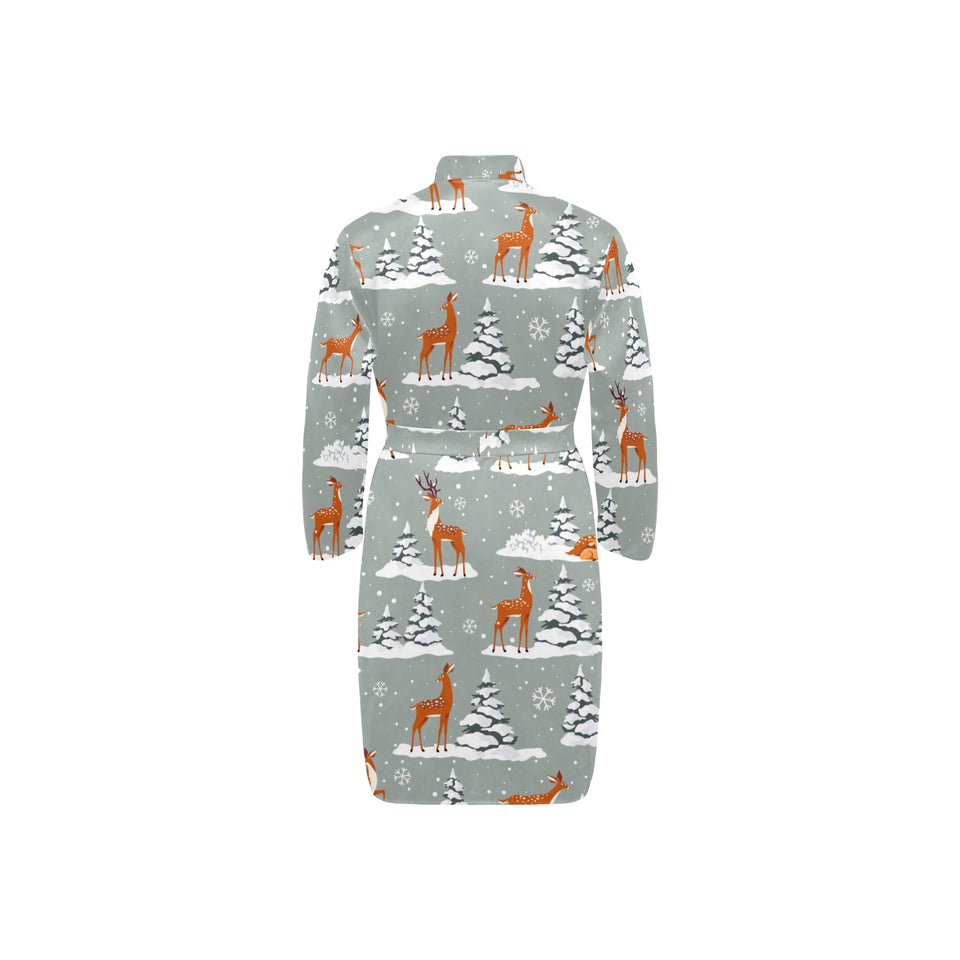 Beautiful deers Winter Christmas Men's Long Sleeve Belted Night Robe