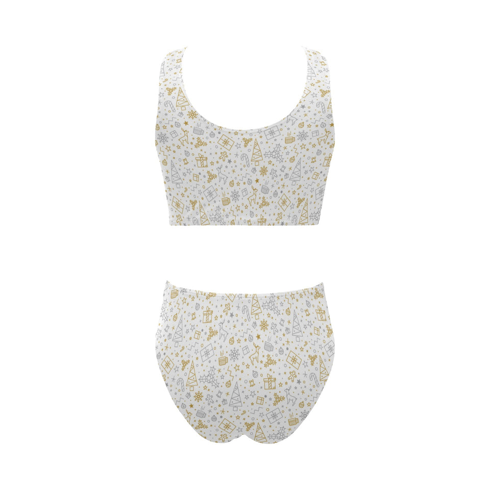 Christmas tree Christmas element Silver gold patte Chest Bowknot High Waisted Bikini Swimsuit