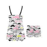 Mustache Beard Pattern Print Design 02 Chest Sexy Pleated Two Piece Swim Dress