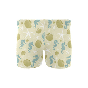 Seahorse shell starfish pattern background Men's Swimming Trunks