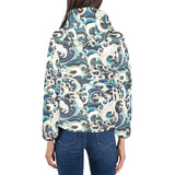 Japanese wave pattern Women's Padded Hooded Jacket