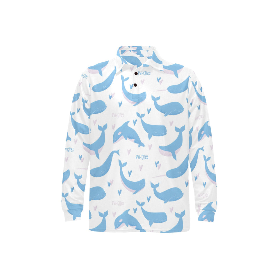 Blue whale pattern Men's Long Sleeve Polo Shirt