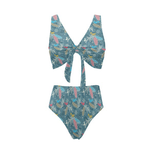 Squirrel Pattern Print Design 01 Chest Bowknot High Waisted Bikini Swimsuit