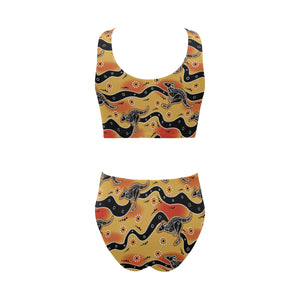 Kangaroo Australian aboriginal art pattern Chest Bowknot High Waisted Bikini Swimsuit