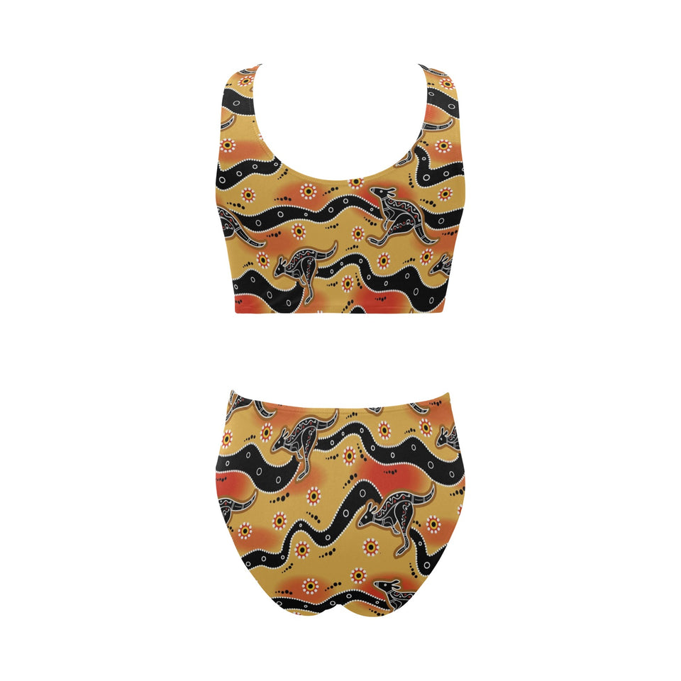 Kangaroo Australian aboriginal art pattern Chest Bowknot High Waisted Bikini Swimsuit