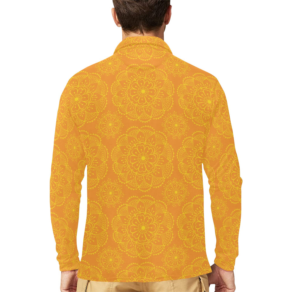 Orange traditional indian element pattern Men's Long Sleeve Polo Shirt