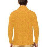 Orange traditional indian element pattern Men's Long Sleeve Polo Shirt