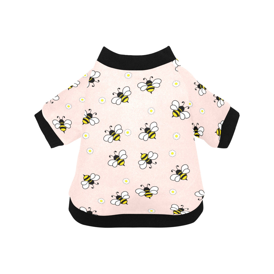 Cute bee flower pattern pink background All Over Print Pet Dog Round Neck Fuzzy Shirt
