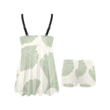 Ginkgo leaves pattern Chest Sexy Pleated Two Piece Swim Dress