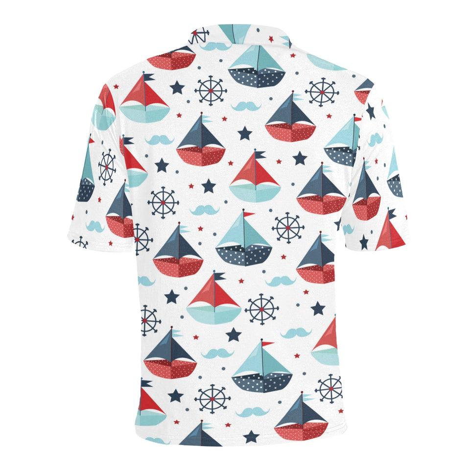 Cute color paper sailboat pattern Men's All Over Print Polo Shirt