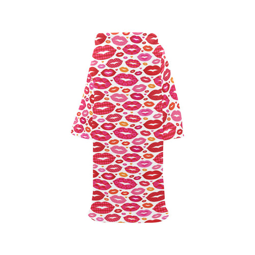 Lips Pattern Print Design 01 Blanket Robe with Sleeves