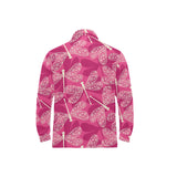 Beautiful dragonfly pink background Men's Long Sleeve Polo Shirt