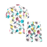 Dragonflies ginkgo leaves pattern Men's V-Neck Short Pajama Set