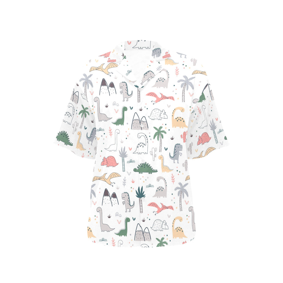 Cute cartoon dinosaurs tree pattern Women's All Over Print Hawaiian Shirt