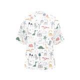 Cute cartoon dinosaurs tree pattern Women's All Over Print Hawaiian Shirt