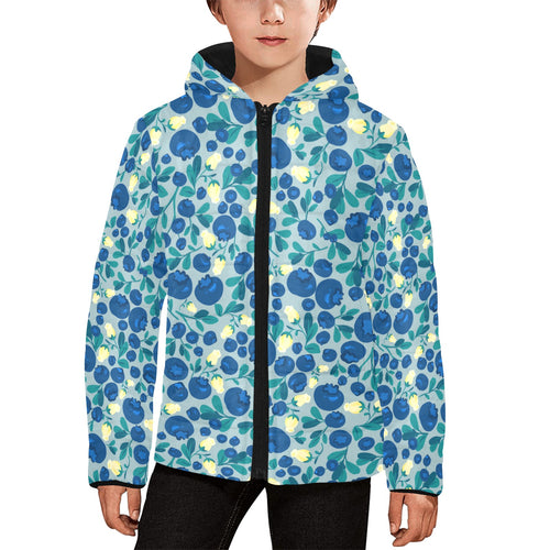 blueberry design pattern Kids' Boys' Girls' Padded Hooded Jacket