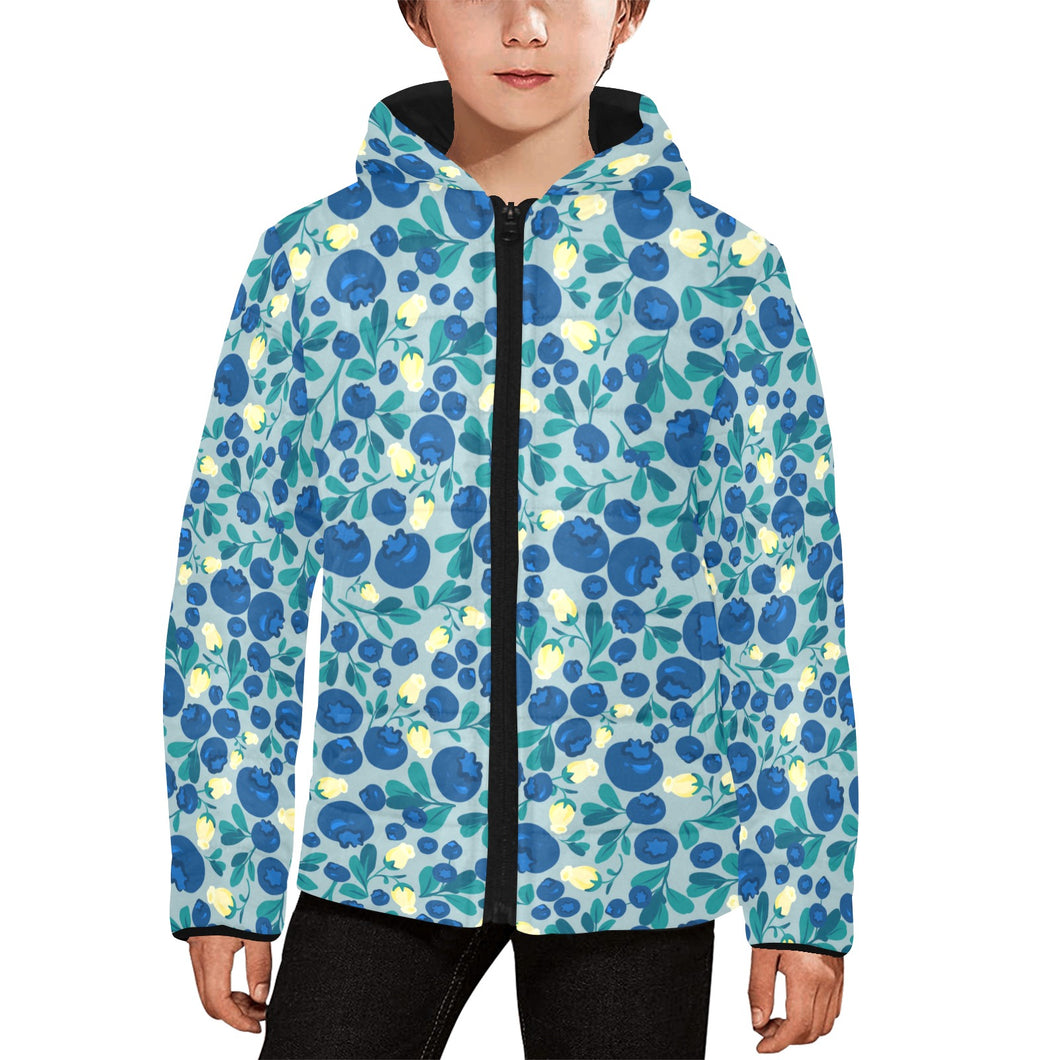 blueberry design pattern Kids' Boys' Girls' Padded Hooded Jacket