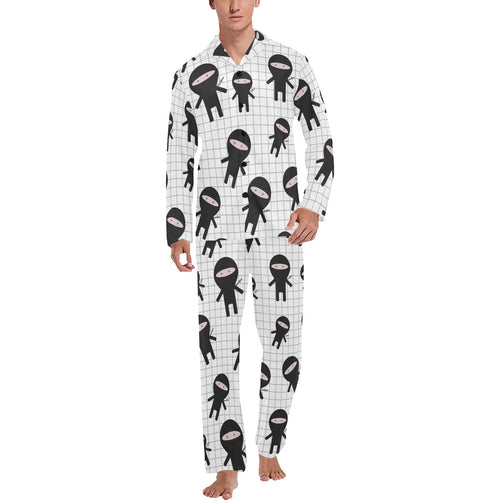Ninja pattern plaid background Men's Long Pajama Set
