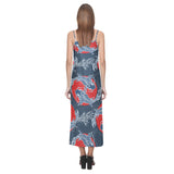 Fancy Carps hand drawn japanese art V-Neck Open Fork Long Dress