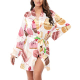 Cake cupcake sweets pattern Women's Long Sleeve Belted Night Robe