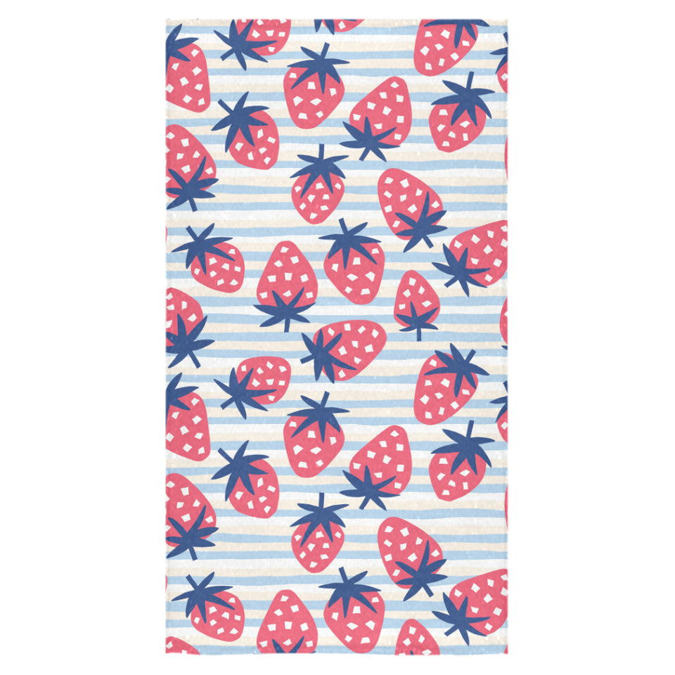 Strawberry pattern blue lines background Bath Towel