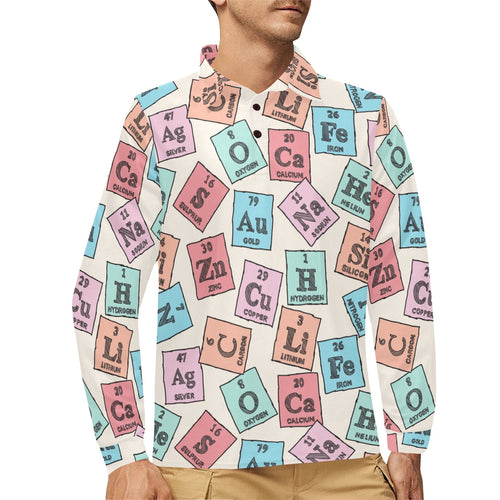 Chemistry Periodic Table Pattern Print Design 02 Men's Long Sleeve Polo Shirt