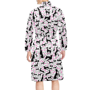 Greyhound Pattern Print Design 02 Men's Long Sleeve Belted Night Robe