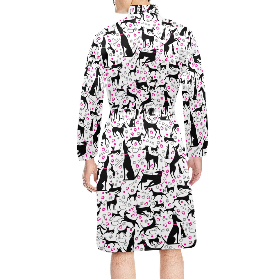 Greyhound Pattern Print Design 02 Men's Long Sleeve Belted Night Robe