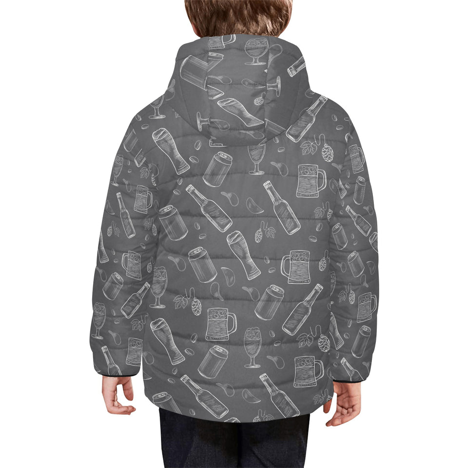 Beer hand drawn pattern Kids' Boys' Girls' Padded Hooded Jacket