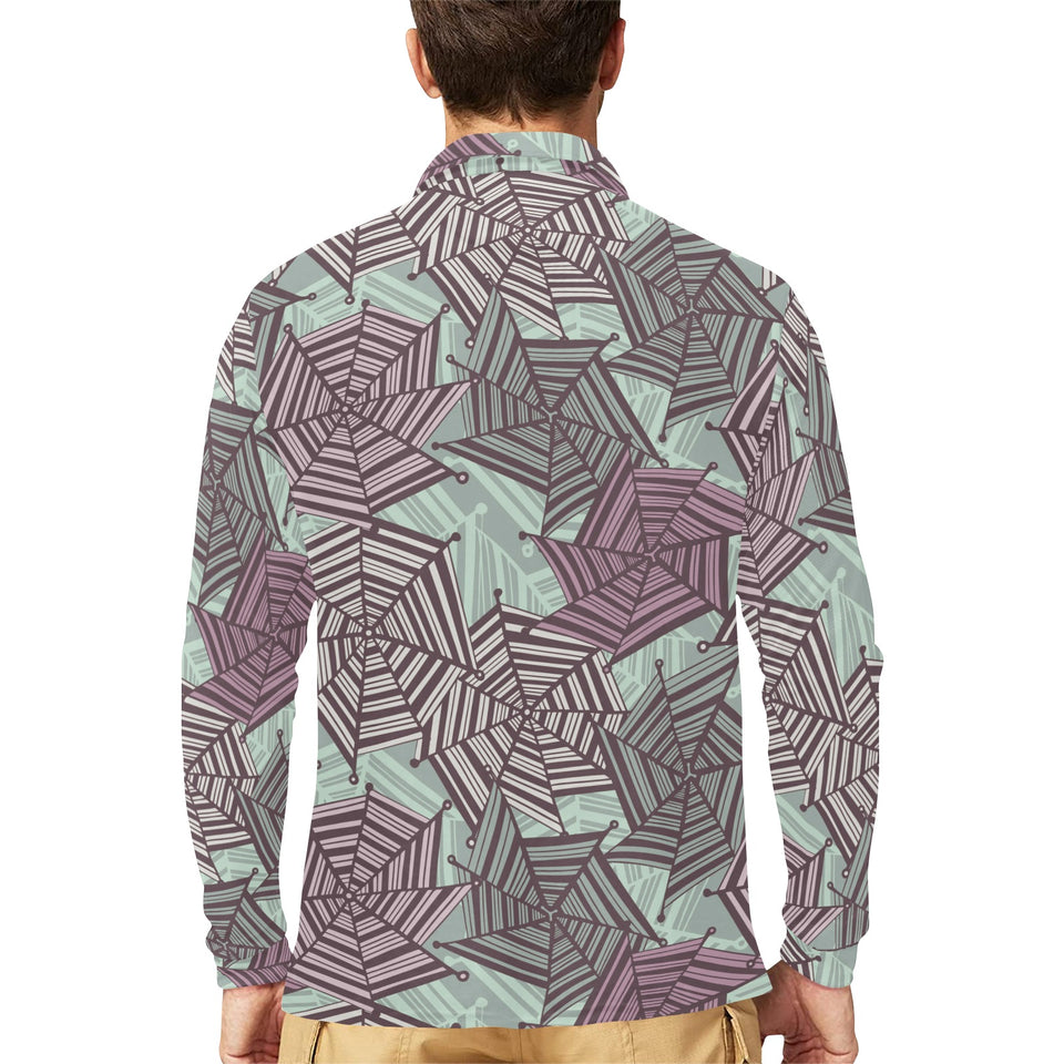 Spider web cobweb design color pattern Men's Long Sleeve Polo Shirt