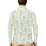 Seahorse shell pattern Men's Long Sleeve Polo Shirt