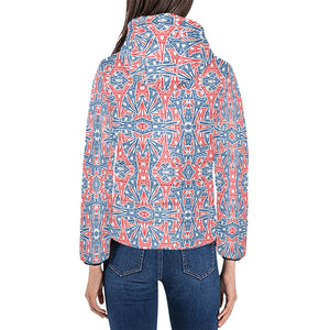 Blue Red Eiffel Tower Pattern Print Design 02 Women's Padded Hooded Jacket