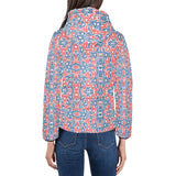 Blue Red Eiffel Tower Pattern Print Design 02 Women's Padded Hooded Jacket