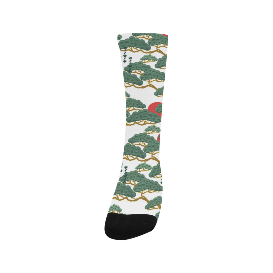 Bonsai red sun japanese pattern Crew Socks
