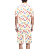 Teddy Bear Pattern Print Design 05 Men's V-Neck Short Pajama Set