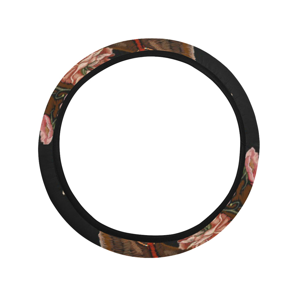 Horse head wild roses pattern Car Steering Wheel Cover