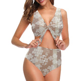 Beautiful hexagon japanese pattern Chest Bowknot High Waisted Bikini Swimsuit