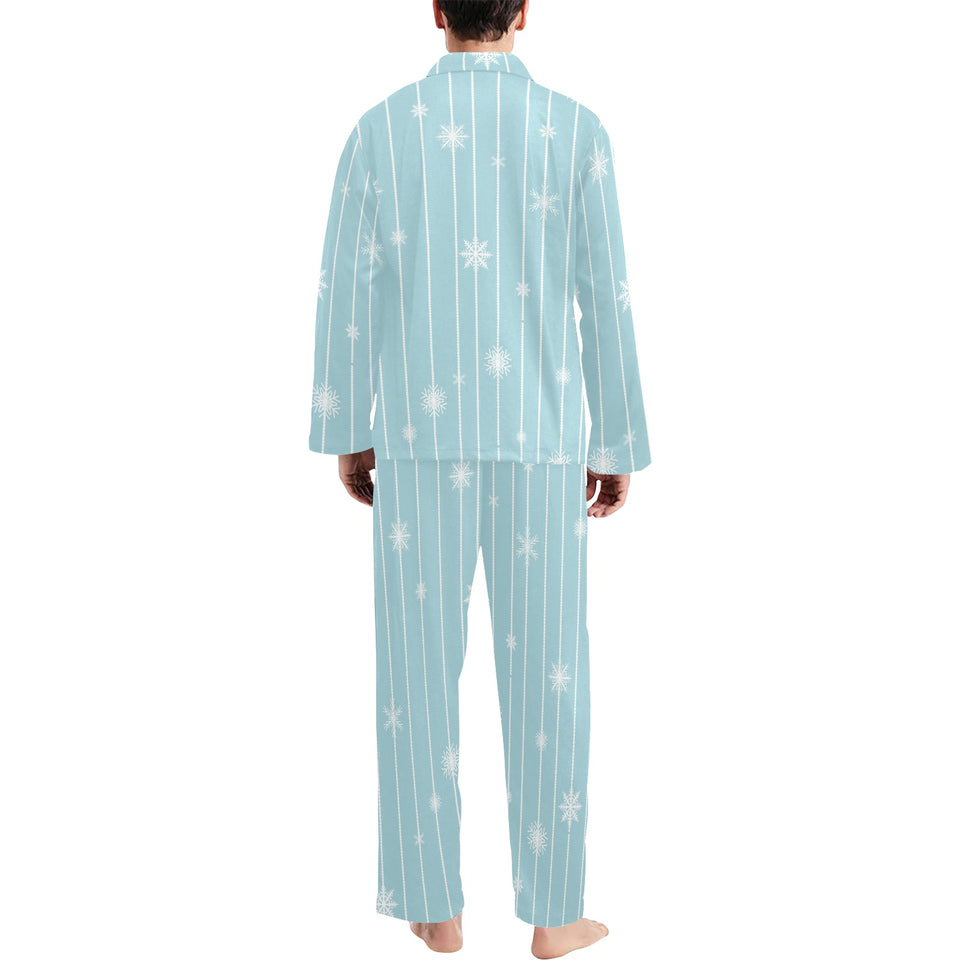 Snowflake pattern blue stripe background Men's Long Pajama Set
