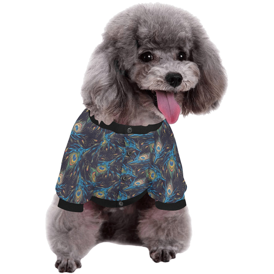 Beautiful peacock feather pattern All Over Print Pet Dog Round Neck Fuzzy Shirt