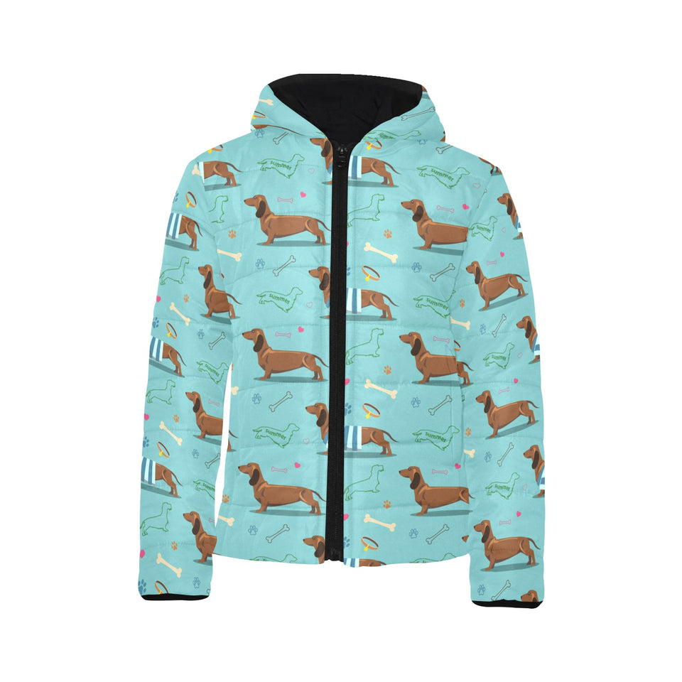 Dachshund decorative background Kids' Boys' Girls' Padded Hooded Jacket
